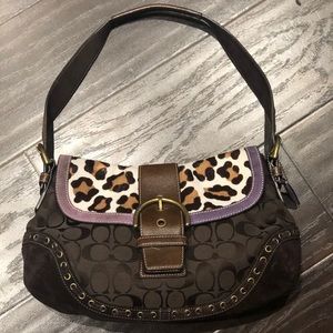 Cowhide Brown and Purple Coach Bag
